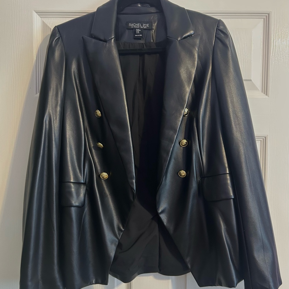 Rachel Zoe Black Faux Leather Blazer with Tailored Design in Medium